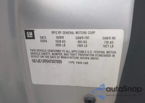 2004 Chevrolet Cavalier from USA, damaged, VIN 1G1JC12F647307035